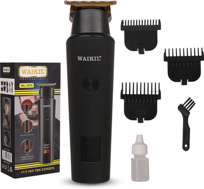 WAIKIL WL-1575 Professional Cordless T-Blade Trimmer with LED Display & 4 Combs Fully Waterproof Trimmer 180 min  Runtime 4 Length Settings(Black)