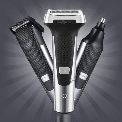 Pick Ur Needs Rechargeable Cordless 3 in1 Waterproof Beard/Hair/Nose Trimmer 90 min  Runtime 3 Length Settings(Silver)
