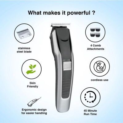 XPLosive 538: Your Trusted Partner for Perfect Edges Fully Waterproof Trimmer 60 min  Runtime 4 Length Settings(Black)
