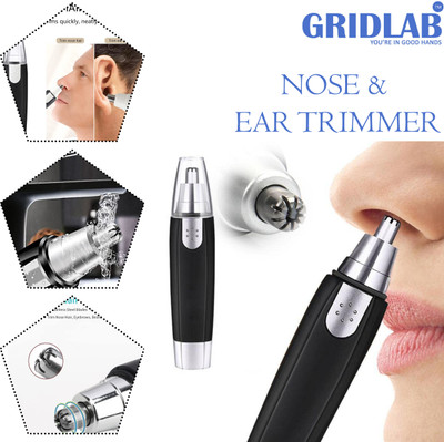Gridlab Ear and Nose Hair Trimmer - Facial Hair Clippers for Men and Women Trimmer 70 min  Runtime 0 Length Settings(Black)