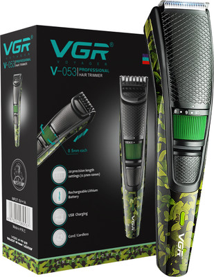 VGR V-053 Camouflage Professional Rechargeable Hair Clipper Trimmer 90 min  Runtime 20 Length Settings(Multicolor)