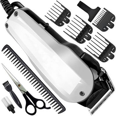 ClipperXpress Z3 Hair Clipper Razor Men Professional Titanium Wired Low Noise Beard Moustache Fully Waterproof Trimmer 0 min  Runtime 7 Length Settings(White)