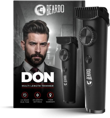 BEARDO Don Cordless, Washable Stainless Steel Blades, Powerful Li+ Battery Trimmer 150 min  Runtime 20 Length Settings(Black)