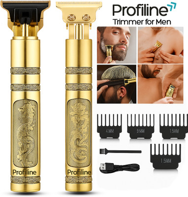 Profiline Waterproof Vintage -T9 Metal Hair Cutting Trimmer T9 USB charging 0mm Cutting Trimmer 60 min  Runtime 0 Length Settings(Gold)