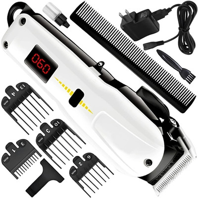 Zemei Heavy Duty 2000mAh Battery Rechargeable Steel Blade Hair Clipper Beard Moustache Fully Waterproof Trimmer 240 min  Runtime 7 Length Settings(White)