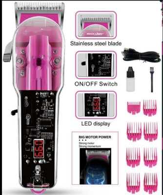 Rokligt Professional hair trimmer and Clipper transparent colour rechargeable Trimmer 120 min  Runtime 8 Length Settings(Pink)