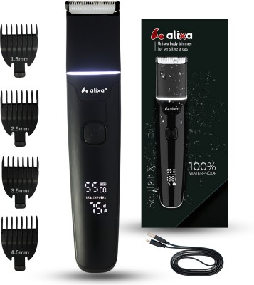 Alixa Body Trimmer SCULPTX | Beard, Body, Pubic Hair | 4 Length Attachments Fully Waterproof Body Groomer 120 min  Runtime 4 Length Settings(Black)