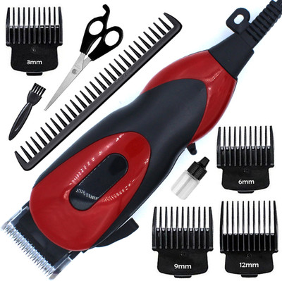 QGS Powerful E8 Adjustable Titanium Wired High Quality Hair Clipper Beard Moustache Fully Waterproof Trimmer 0 min  Runtime 10 Length Settings(Black, Red)