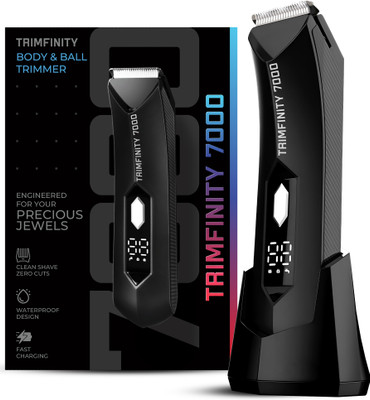 urbangabru Trimfinity 7000 Body Hair Trimmer Men, Wireless Fast Charging, 1-Year Warranty Fully Waterproof Body Groomer 90 min  Runtime 4 Length Settings(Black)