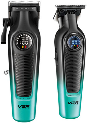 VGR V-196 & 996 Professional Barber Combo, Clipper Trimmer 300 min  Runtime 15 Length Settings(Green, Black)