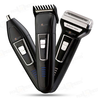 Pick Ur Needs Professional Shaver and 3 in 1 Beard, Nose and Ear Waterproof Trimmer for Men 3 In 1 (2000mAh) Grooming Kit 30 min  Runtime 3 Length Settings(Black)