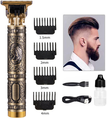 GETTRADE T9 Vintage USB Rechargeable Cordless Electric Beard Trimmer Hair Clippers G100 Trimmer 45 min  Runtime 4 Length Settings(Gold)