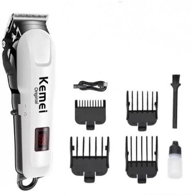 VR Bright Lite KM-809A Professional USB Charging Rechargeable and Cordless Hair Clipper Trimmer 120 min  Runtime 4 Length Settings(White)