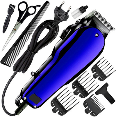 ExpertGrooming Powerful Adjustable Titanium Wired J3 High Quality Hair Clipper Beard Moustache Fully Waterproof Trimmer 0 min  Runtime 7 Length Settings(Blue)