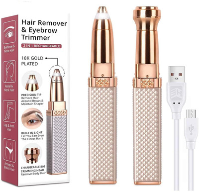 TESMEZY 2 In 1 Eyebrow Trimmer Machine For Girls Women Face Nose Lips Hair Removal Trimmer 90 min  Runtime 1 Length Settings(Gold)