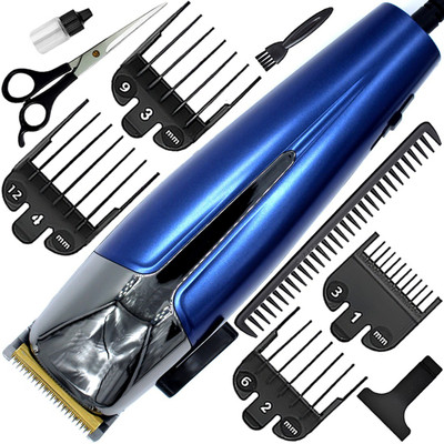 ElegantEdges I1 Men Low Noise Professional Titanium Wired Hair Clipper Razor Beard Moustache Fully Waterproof Trimmer 0 min  Runtime 7 Length Settings(Blue, Silver)