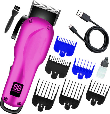 Crostal Rechargeable Cordless LED Display Trimmer Shaver Hair Clipper For Men Fully Waterproof Trimmer 120 min  Runtime 3 Length Settings(Pink, Silver)