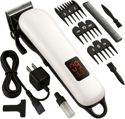 3BAAN 2000mAh Battery Rechargeable Heavy Duty Steel Blade Hair Clipper Beard Moustache Fully Waterproof Trimmer 240 min  Runtime 4 Length Settings(White)