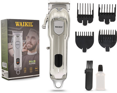 WAIKIL WK-010 Hair Clipper for Men with Cordless USB Rechargeable Beard & Hair 1800mAh Fully Waterproof Trimmer 180 min  Runtime 4 Length Settings(Silver)