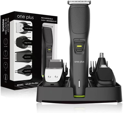 One Plus OP 531 Pro Max 14 in 1 Face, Body & Private Parts,DualCut Tehnology Grooming Kit Trimmer 120 min  Runtime 4 Length Settings(Black)