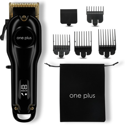 One Plus OP 19 Cordless Professional Hair Clipper Dual LED Titanium coated blade Trimmer 150 min  Runtime 12 Length Settings(Black)