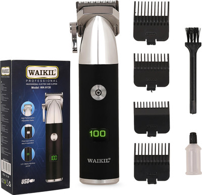 WAIKIL WK-9130 Professional Cordless Hair Trimmer with Precision Blade LED Display &USB Trimmer 120 min  Runtime 4 Length Settings(Black)