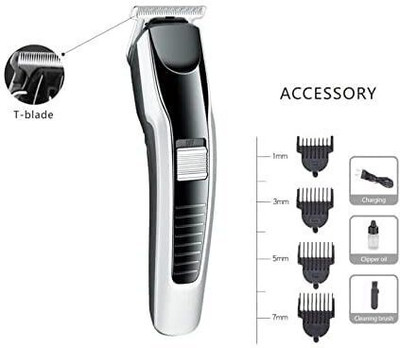 Rawnrich Trimmer-AT-538-Beard-and Hair Clipper Trimmer. 60 min Runtime Trimmer 45 min R Trimmer 60 min  Runtime 4 Length Settings(Silver, Black)