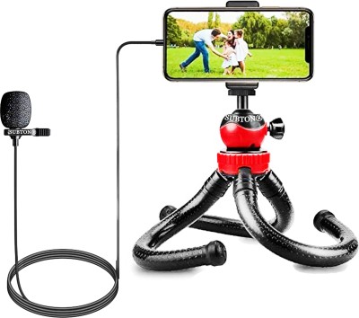 subton Mini Snake Flexible Gorilla Tripod with Microphone 1.5m Cable Length (3.5mm Jack) | With 360 Degree Horizontal & Vertical shoot for Vlogging, Youtube Voice Video recording, Conferences, Online Teaching, Outdoor Video Shoot| Compatible with All Mobiles Tripod, Tripod Ball Head, Tripod Bracket,