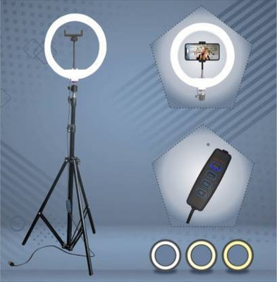FIXTSON 10“ Ring light with 3 color modes with 7 ft tripod making you tube video Ring Flash(White, Yellow)