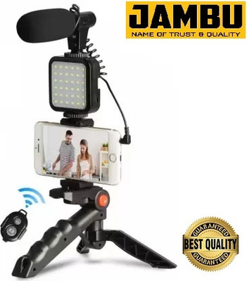 JAMBU Mobile Vlogging Kit with Microphone Tripod Stand, Bluetooth Remote and LED Light Monopod Kit, Tripod Kit(Black, Supports Up to 1500 g)