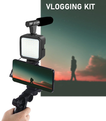 AMUSING All-In-One Smartphone Vlogging Kit Video Recording Equipment with Tripod Monopod Kit, Tripod Kit(Black, Supports Up to 1500 g)