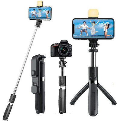 BRSS R1s 3IN1 Selfie Stick/Strong Tripod Stand With Excellent Bluetooth Remote Black Selfie Stick Bluetooth Selfie Stick(Black, Remote Included)