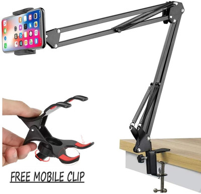 TECHNUV Foldable Phone Tablet Arm Mount Desk/Bedside, Adjustable Long Arm Tablet Stand Tripod Clamp(Black, Supports Up to 1500 g)
