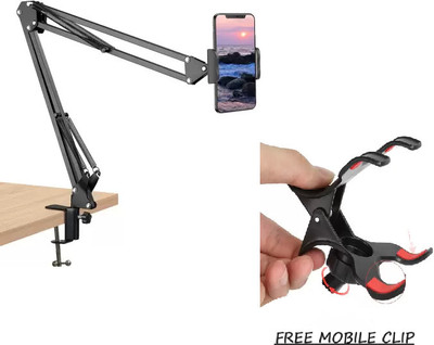 Like Star Foldable Phone Tablet Arm Mount Desk/Bedside, Adjustable Long Arm Tablet Stand Tripod Clamp(Black, Supports Up to 1500 g)