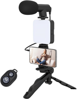 Hold up Tripod Vlogging Kit Phone Led Light Live Streaming Microphone Video Making Kit Tripod Kit(Black, Supports Up to 1000 g)