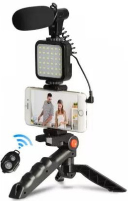 icall Mobile Vlogging Kit with Microphone Tripod Stand and LED Light Vlogging Mobile Tripod Kit(Black, Supports Up to 1500 g)