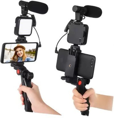 MADSWAS Portable Vlogging Kit Video Recording Equipment with Tripod Fill Light Mic M26 Tripod Kit, Monopod Kit(Black, Supports Up to 1000 g)