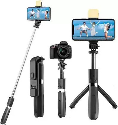Rangwell Bluetooth Remote Selfie Light 3in1 Selfie Stick Tripod Stand with All Phones Single Gimbal for Mobile, Camera Bluetooth Selfie Stick(Black, Remote Included)