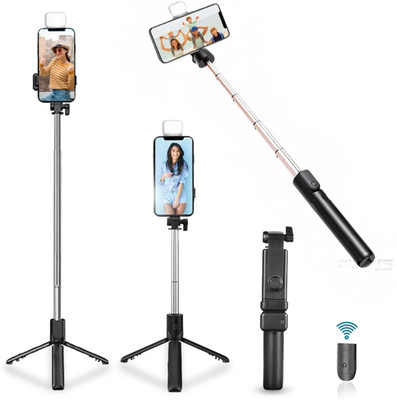 GADGETSWEAR Selfie Stick with Tripod Stand, Mobile Tripod stand with LED Light Tripod Kit(Black, Supports Up to 1500 g)