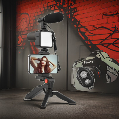 Clairbell P42_Video kit Complete Vlogging Kit with Bluetooth Remote & LED Light Tripod Kit(Black, Supports Up to 2000 g)