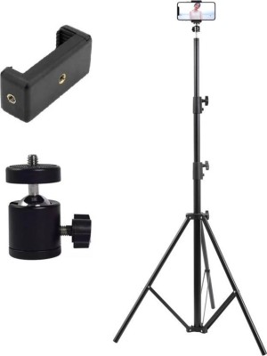 fulent Portable 7 Feet Long Tripod Stand with Adjustable Mobile Clip Holder Tripod Kit, Tripod Ball Head, Tripod(Black, Supports Up to 5000 g)