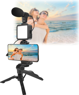 ANY KART Mobile Vlogging Kit|Microphone Tripod Stand, 36 LED Light for you tuber Tripod Kit, Monopod Kit(Black, Supports Up to 1500 g)