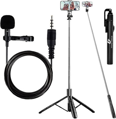 GADGETSWEAR (Combo with Collar Mic) Selfie Stick with Tripod Stand, Selfie Stick 360 Degree, Tripod Kit(Black, Supports Up to 1500 g)