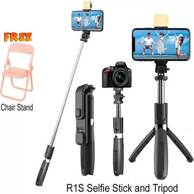 Rangwell Wireless Selfie Stick Stand Remote Flash Light All Smartphones Tripod, Tripod Kit, Monopod Kit Bluetooth Selfie Stick(Black, Remote Included)