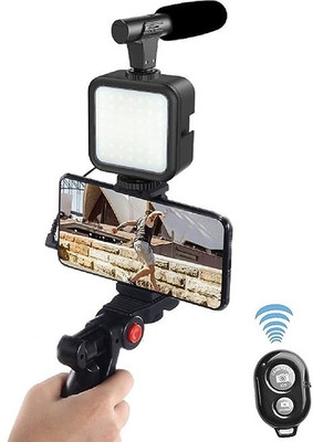 ZEPAD Vlogging Kit for Video Making with Bluetooth, Mic, LED Light & Phone Holder Tripod Kit(Black, Supports Up to 2000 g)