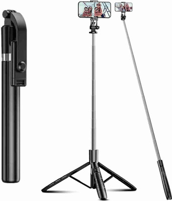 Hold up Super Long Selfie Stick 170cm Tripod Stand with Detachable Bluetooth Remote Tripod Kit(Black, Supports Up to 800 g)