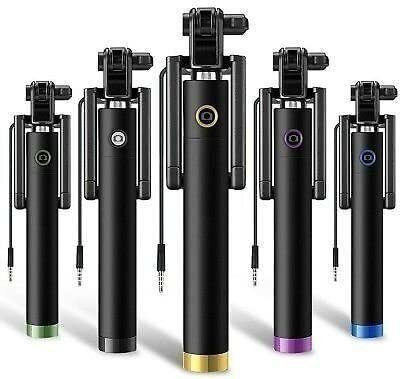 ZmiZc for Mobile Phone for clicking Photos & Making Video with Attached AUX Cable | for Android - Multicolor Cable Selfie Stick(Black)