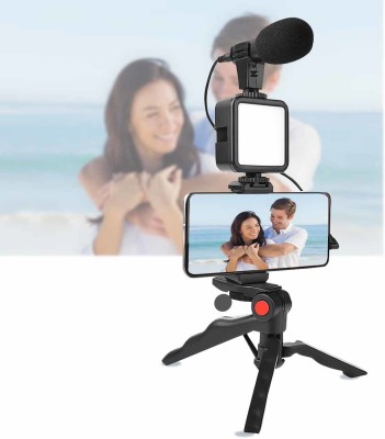 Zohlo Vlogging Kit for Video Making with Bluetooth, Mic, LED Light & Phone Holder Tripod Kit, Monopod Kit(Black, Supports Up to 1500 g)