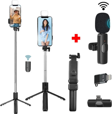 GADGETSWEAR (Combo with Wireless K8 Mic) Selfie Stick with Tripod Stand Tripod Kit(Black, Supports Up to 1500 g)