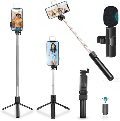 GADGETSWEAR (Combo with Wireless K8 Mic) Selfie Stick with Tripod Stand, Tripod Kit(Black, Supports Up to 1500 g)